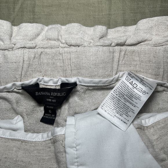 Banana Republic Paperbag Pants Womens 6P Wide Leg Linen Blend Trousers Tie Belt - Picture 2 of 6